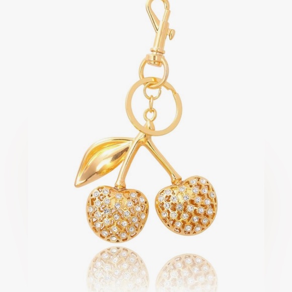 Gold Sparkle Cherry Bag Charm Keychain - Picture 11 of 11